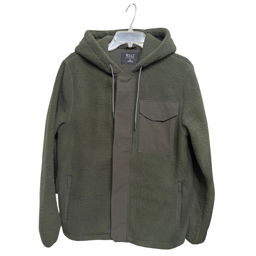 BYLT Olive Green Back Bay Sherpa Hoodie Full Zip Pocket Men's Size Small